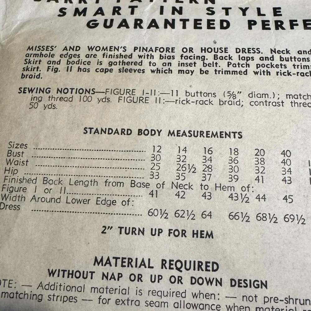 Vintage 1943 DuBarry Sewing Pattern 5661 Pinafore House Dress Size 20 Bust 38